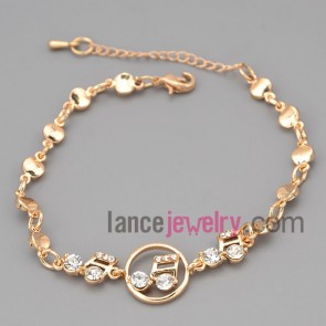 Cute bracelet with gold zinc alloy and metal chain decorate shiny rhinestone 