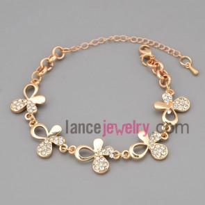 Gorgeous bracelet with gold zinc alloy and metal chain decorate many small size rhinestone 