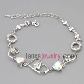 Pure bracelet with silver zinc alloy and metal chain decorate many small size rhinestone with many different model