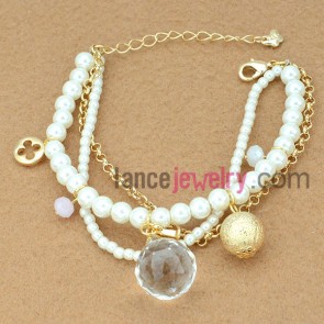 Gorgeous alloy chain link bracelet decorated with beads