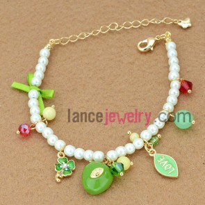 Colorful beads & flower decoration chain link bracelet