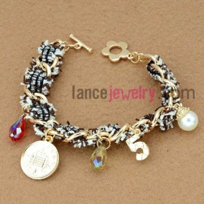 Pleasant alloy & beads decoration  chain link bracelet