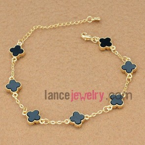 Sparking alloy chain link bracelet decorated with black flower