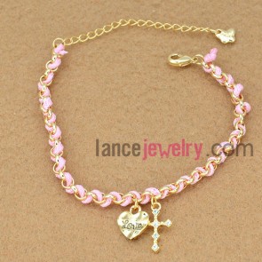Holy cross pendant decorated alloy chain link bracelet