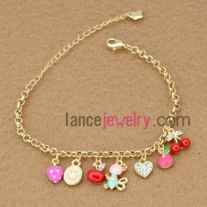Colorful fruit pendants decoration alloy chain link bracelet