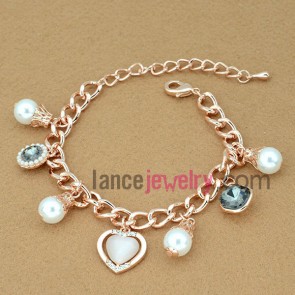 Attractive alloy chain link bracelet  decorated with beads