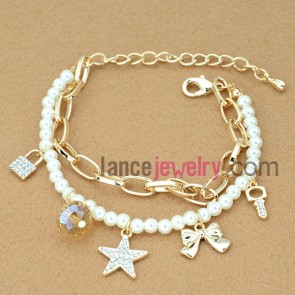 Popular white beads & alloy chain link bracelet