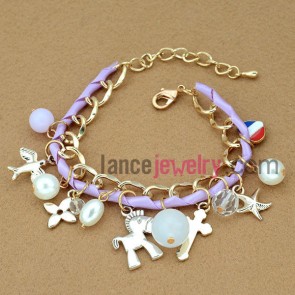 Gorgeous bird & starfish model chain link bracelet