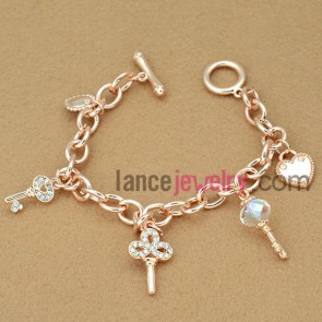 Cleverish key shape chain link bracele with rhinestone decoration