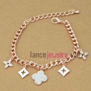 Sparking rhinestone flower decoration chain link bracelet