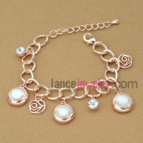 Nice chain link bracelet with rhinestone & cat eye decoration