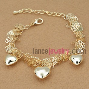 Special brass chain link bracelet decorated with engraving flower metal chain