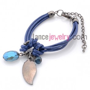 Fashion crystal beads & wax cord weaving charm bracelet