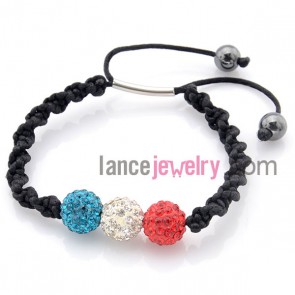 Trendy rhinestone beads weaving Shamballa bracelet