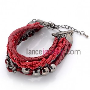 Trendy red cord & seed bead weaving wrap bracelet