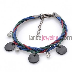 Trendy shell and rhinestone pendants ornate charm bracelet