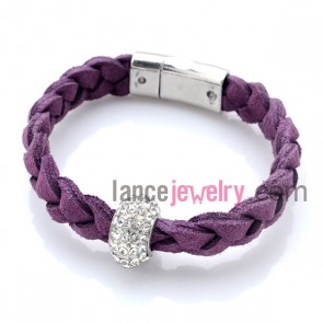 Fashion Korea velvet cord weaving  bracelet with rhinestone bead