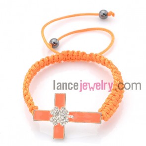 Fashion orange color with rhinestone cross bracelet