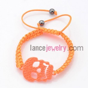 Pure orange color weaving bracelet with skeleton findings