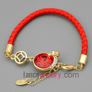 Trendy red rhinestone chain link bracelet