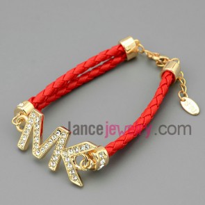 Classical letter & rhinestone chain link bracelet