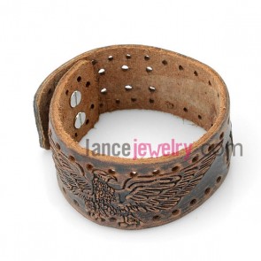 Special  bracelet with brown  leather decorated flying eagle 
and snap fastener 
