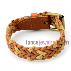 Trendy bracelet decorated with orange leather and hemp rope 
and pin buckle 
