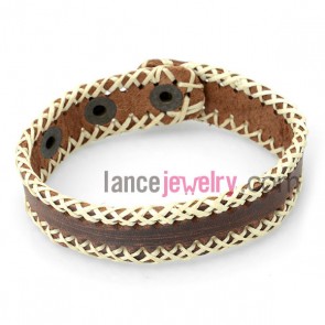 Nice bracelet with brown leather decorated brass snap fastener