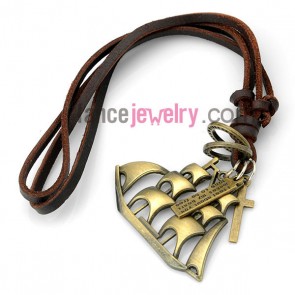 Trendy bracelet decorated with  brown leather decorated alloy pendant
