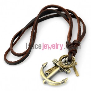 Trendy bracelet decorated with  brown leather decorated different  alloy pendant
