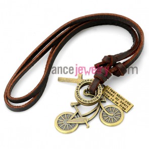 Romantic bracelet decorated with  brown leather decorated alloy bicycle pendant
