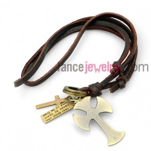 Cute bracelet decorated with  brown leather decorated different alloy pendant