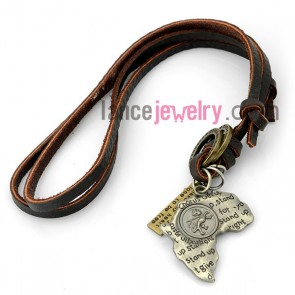 Fashion bracelet decorated with  brown leather decorated many alloy pendant

