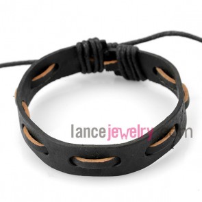 Cool bracelet with black leather decorated rubber

