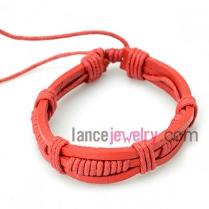 Gorgeous bracelet decorated with  red leather wrapped around same color rubber
