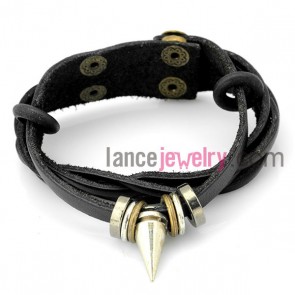 Cool bracelet with black leather decorated pointed rivet and iron fittings

