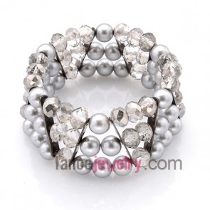 Elegant imitation pearl & crystal beads wrap bracelet