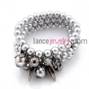Nice imitation pearl beads wrap bracelet with special pendants