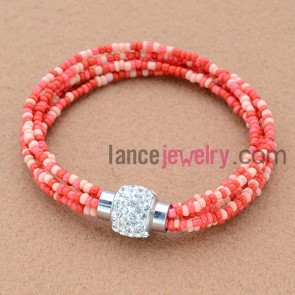 Fashion rhinestone clasp decorated seed beads bracelet