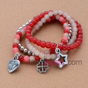 Elegant glass & CCB bead bracelet with lovely pendants