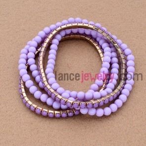 Trendy purple rhinestone claw chain & acrylic bead wrap bracelet 
