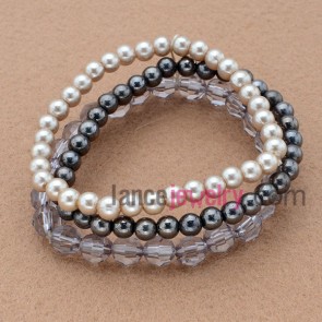Fashion imitaion pearl & acrylic bead wrap bracelet 