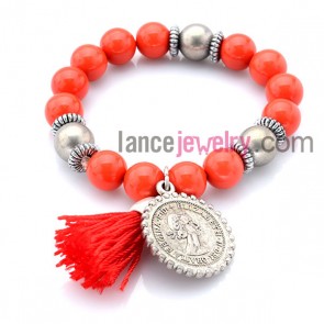Elegant acrylic & CCB bead bracelet with red tassel 