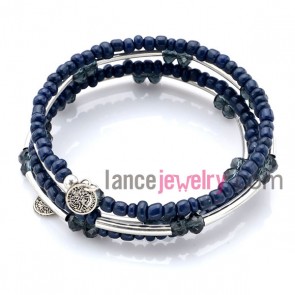 Fashion seed bead & brass tube bead wrap bracelet with alloy pendants