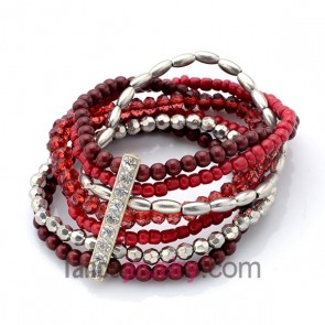 Fashion seed bead & acrylic bead wrap bracelet with rhinestone finding