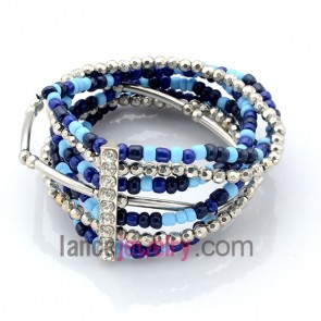 Elegant seed bead & brass tube bead wrap bracelet with rhinestone finding