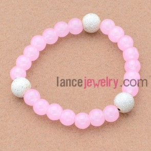Pink color stone&alloy findings bead bracelet.
