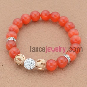 Pierced golden color alloy&rhinestone finding bead bracelet.