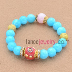 Classic alloy rhinestone stone bead bracelet.