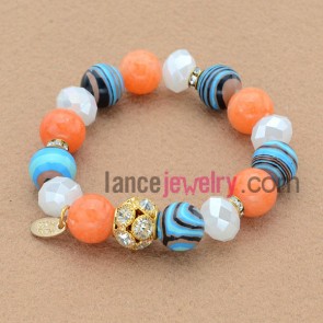 Colorfu; stone bead bracelet with alloy findings.